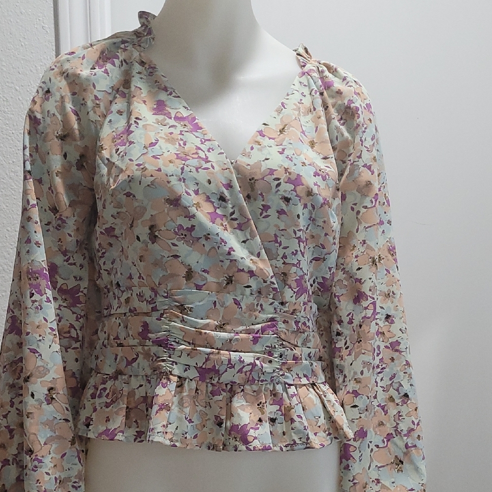 entro Pastel Floral Wrap Peplum Blouse